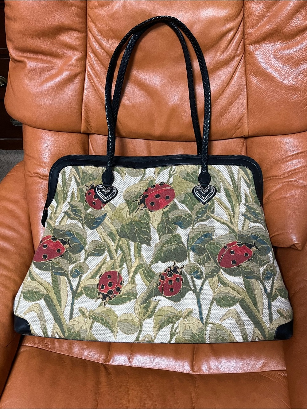BRIGHTON Ladybug Alyssa Tapestry WEEKENDER/satchel bag Tote XL Grannycore